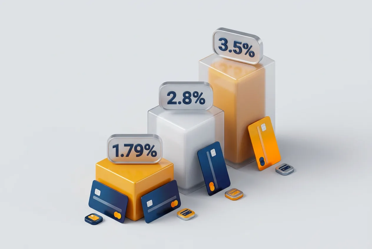 Сравнение процентных ставок эквайринга: 1.79%, 2.8% и 3.5%