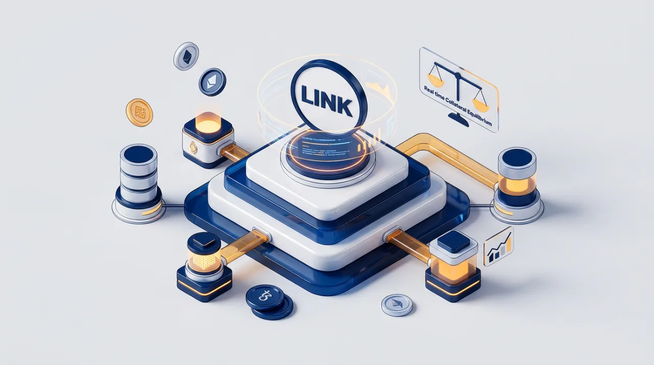 3D-иллюстрация платформы Fulcrum от Chainlink для институционального управления залогами