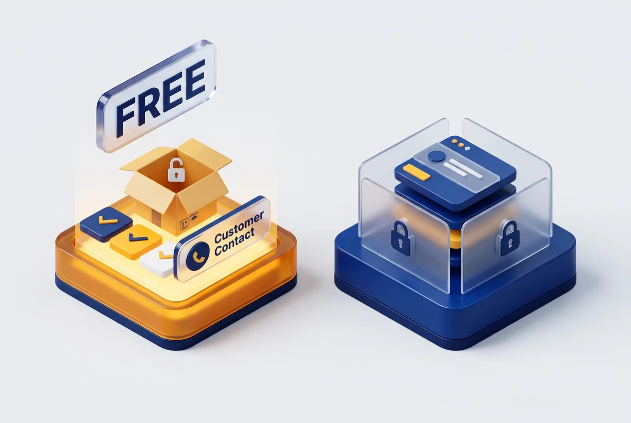 Изометрическое 3D-сравнение бесплатного тарифа Mango CRM с аналогами для малого бизнеса