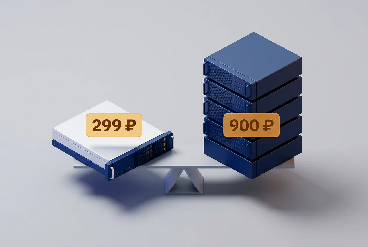 Изометрическое 3D-сравнение стоимости серверов FirstVDS и Timeweb Cloud