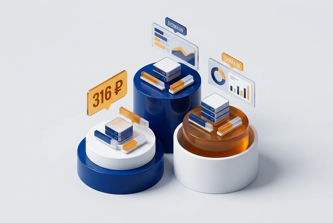 3D-инфографика сравнения тарифов и возможностей DNS-хостинга у разных провайдеров