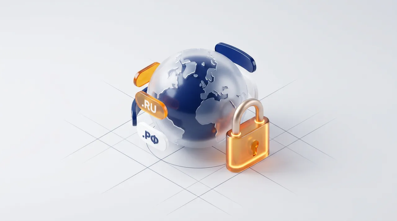 3D-иллюстрация регистрации доменов reg.ru и защитного SSL-сертификата