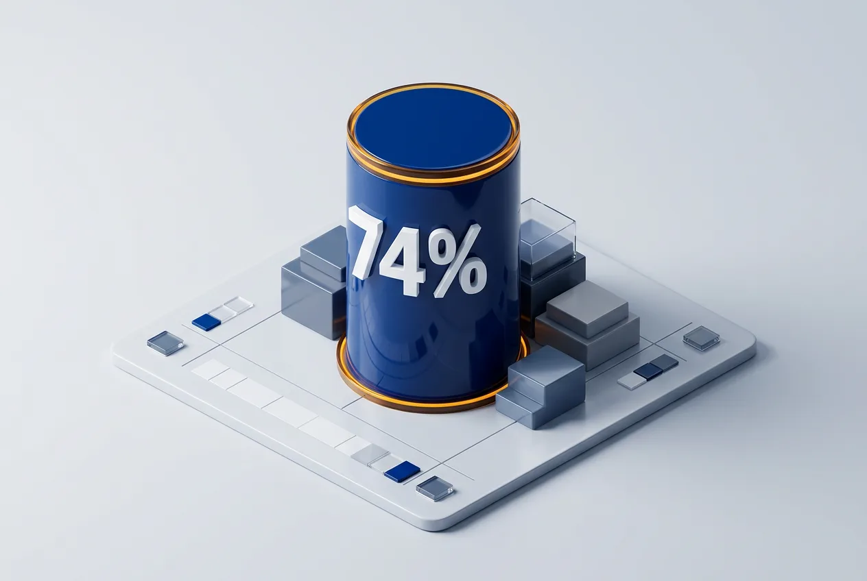 3D-диаграмма доли рынка российских операционных систем с показателем 74%