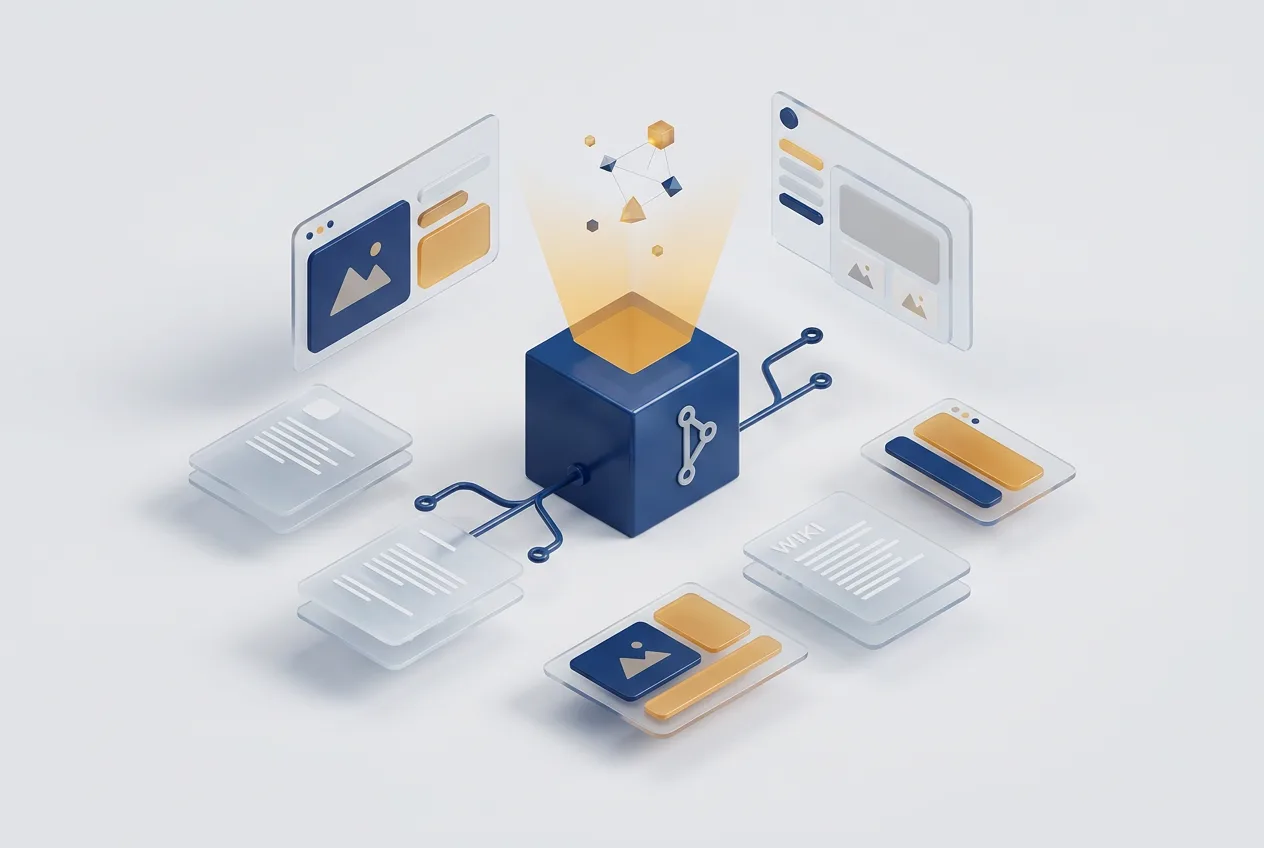 3D-сцена автоматического создания документации RepoWiki из репозитория кода