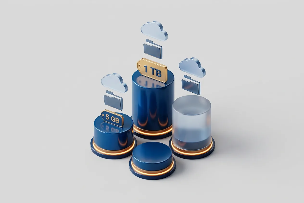 3D-инфографика сравнения объемов и тарифов облачных дисков