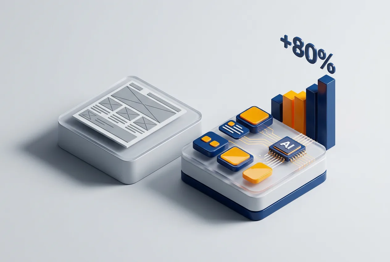 3D-инфографика сравнения скорости и эффективности создания интерфейсов в GigaStudio Сбер
