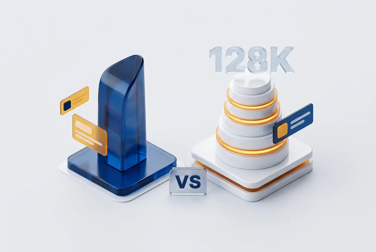 Сравнительная 3D-инфографика моделей YandexGPT 5 и GigaChat с отметкой 128K