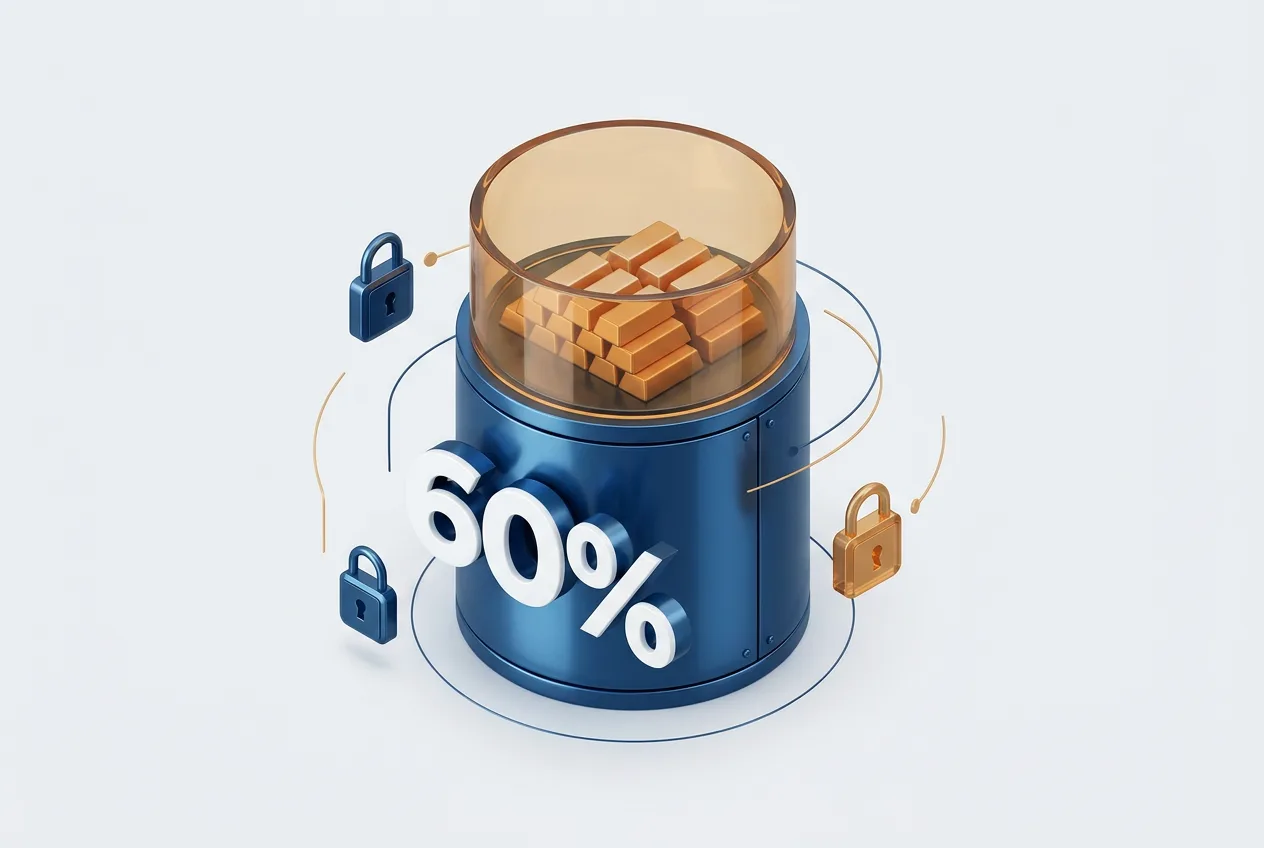 3D-инфографика резервной структуры евростейблкоина с выделением 60% банковских депозитов